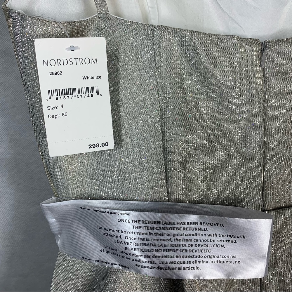 IEENA for Mac Duggal fit and flare silver sparkle metallic mini dress - Picture 7 of 10